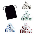 16MM White w/Color Pips Dice Sets (2 Dice in Velveteen Pouch)